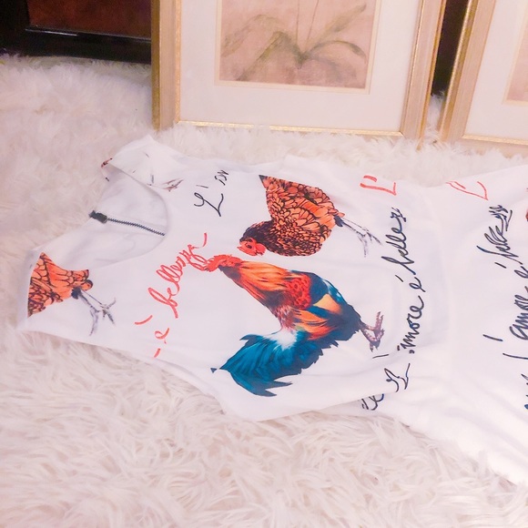 Novelty rooster chicken print silk dress - Picture 13 of 15